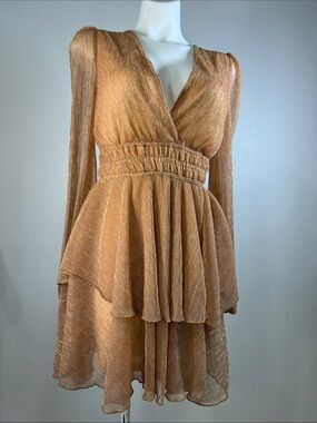 Cupshe Starlight Metallic V-Neck Flounce Dress SMALL